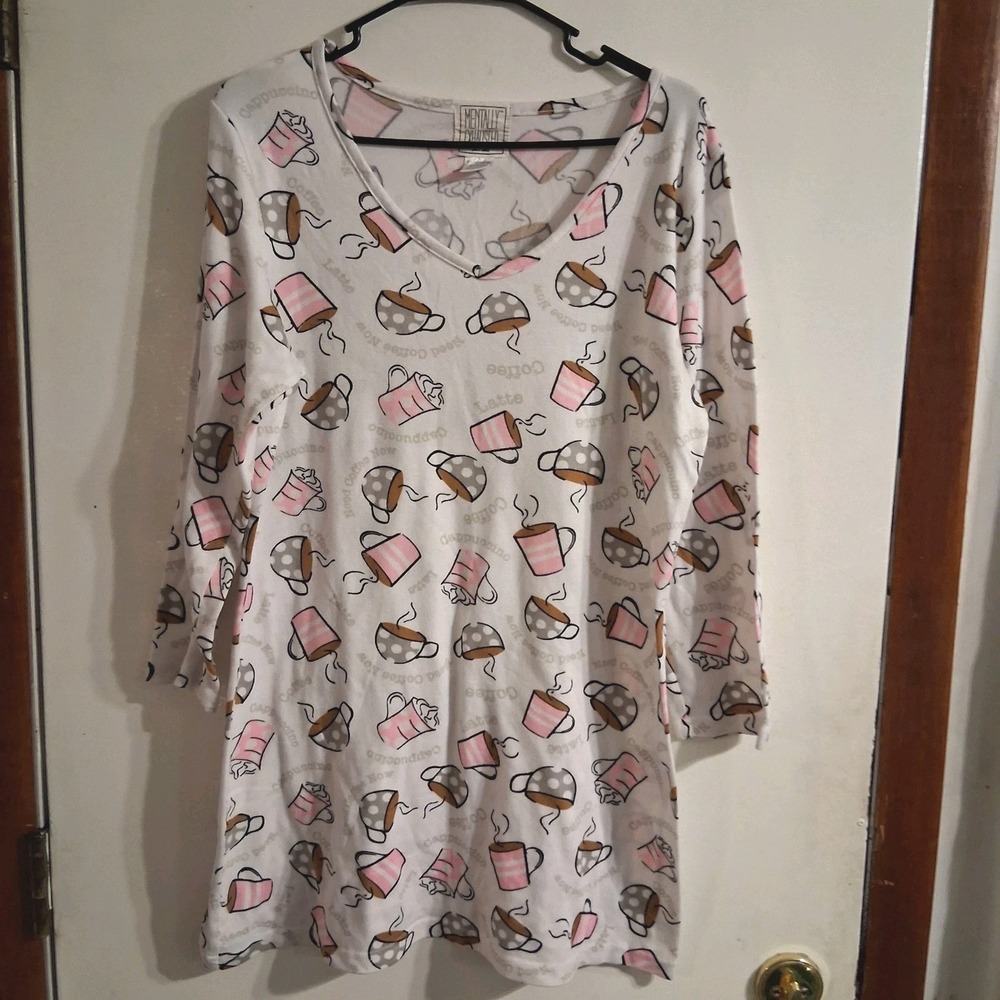 Ladies Mentally Exhausted Nightgown Coffee AOP‎ Pink Chocolate Brown EUC L